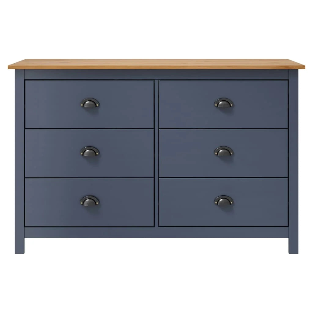 Credenza Hill 125 x 40 x 80 cm in legno massello di pino grigio cassettiera mobile contenitore organizer per cucina/soggiorno 02_0035673