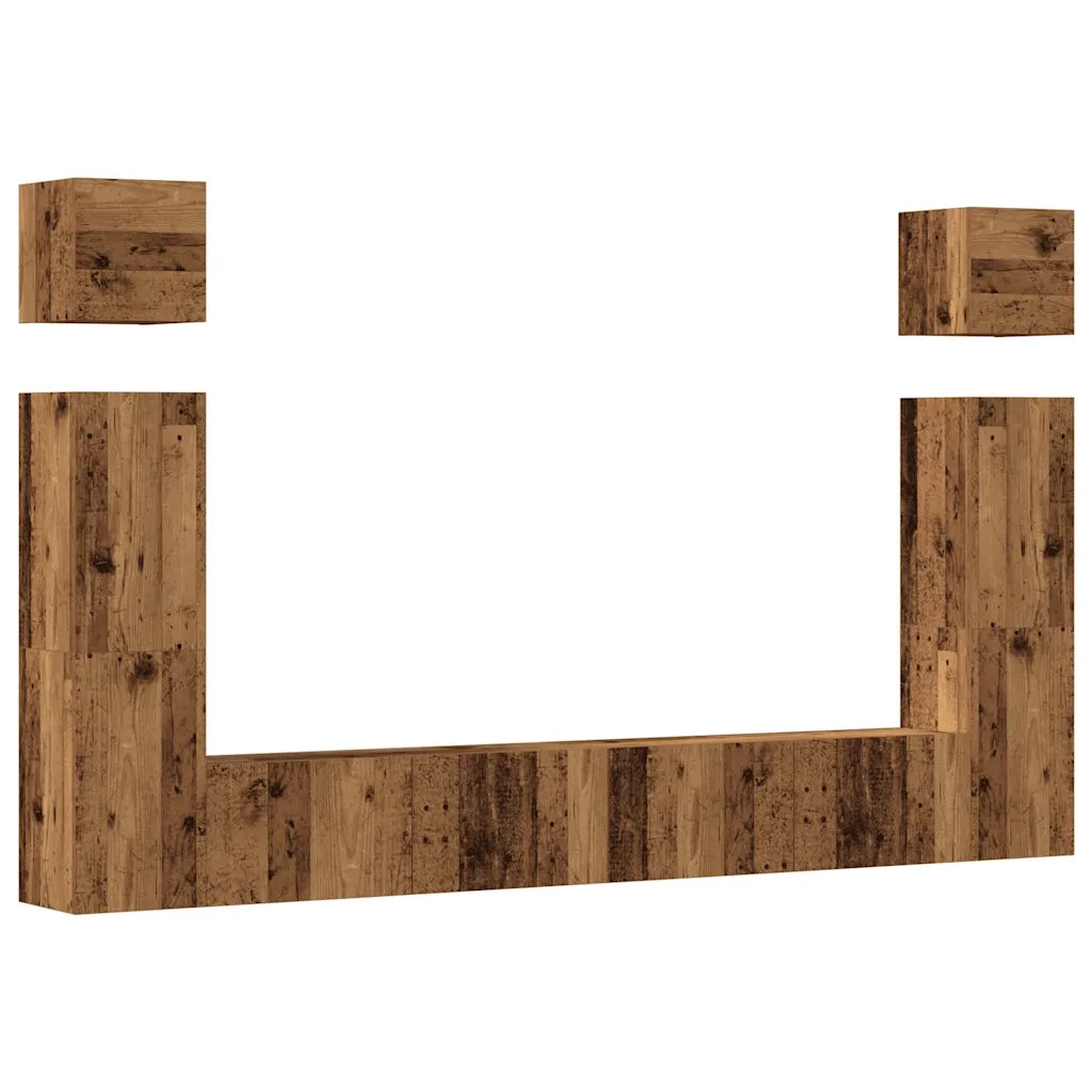 Set Mobile TV 6 pz | Armadietto TV | Mobile Porta TV Montato a Parete Legno Antico in Truciolato