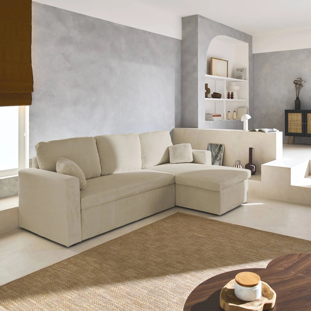 Divano letto angolare reversibile, 3 posti, beige grigio