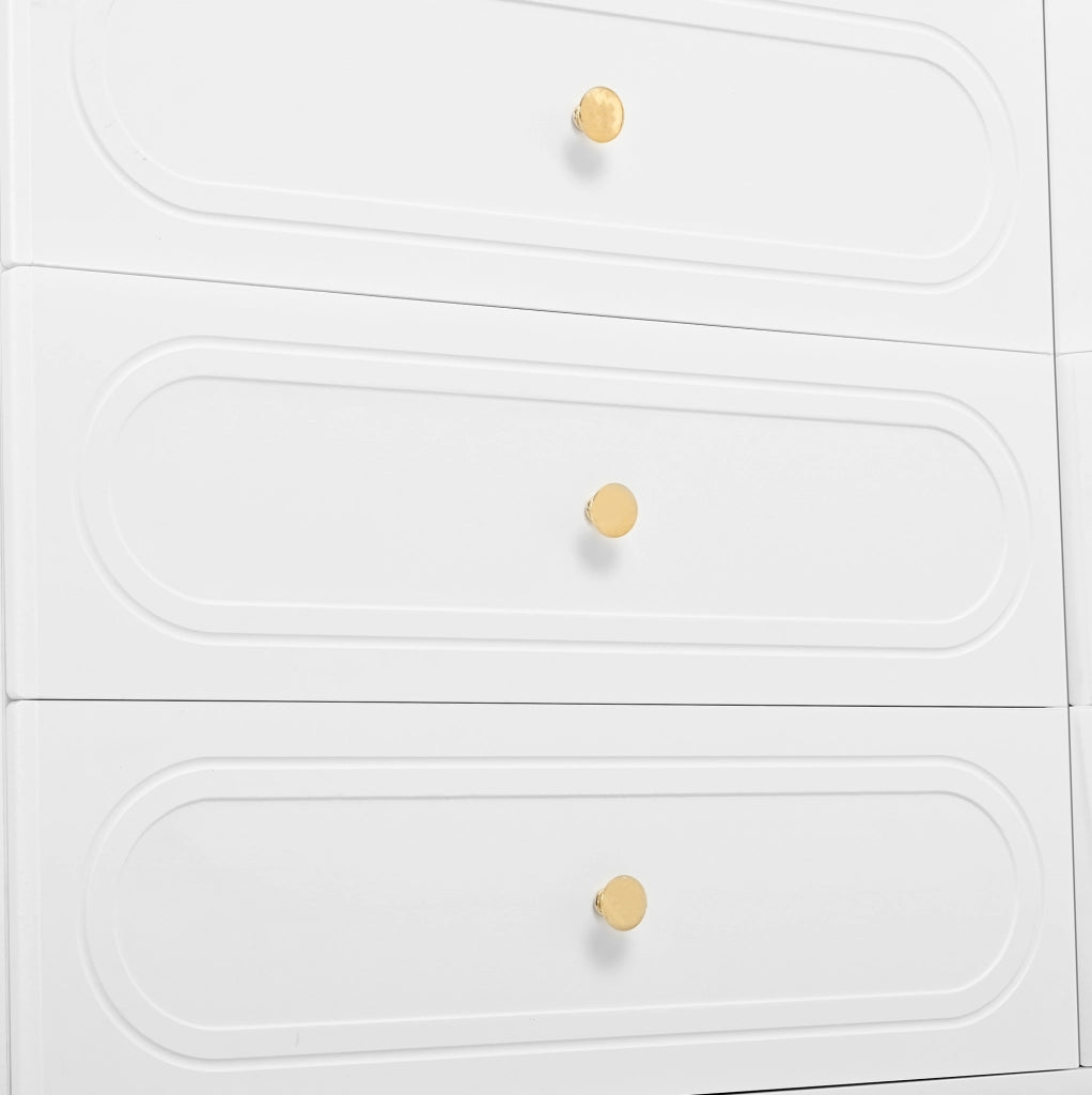 Credenza 120 x 40 x 75 cm bianca in MDF e truciolare， 6 cassetti
