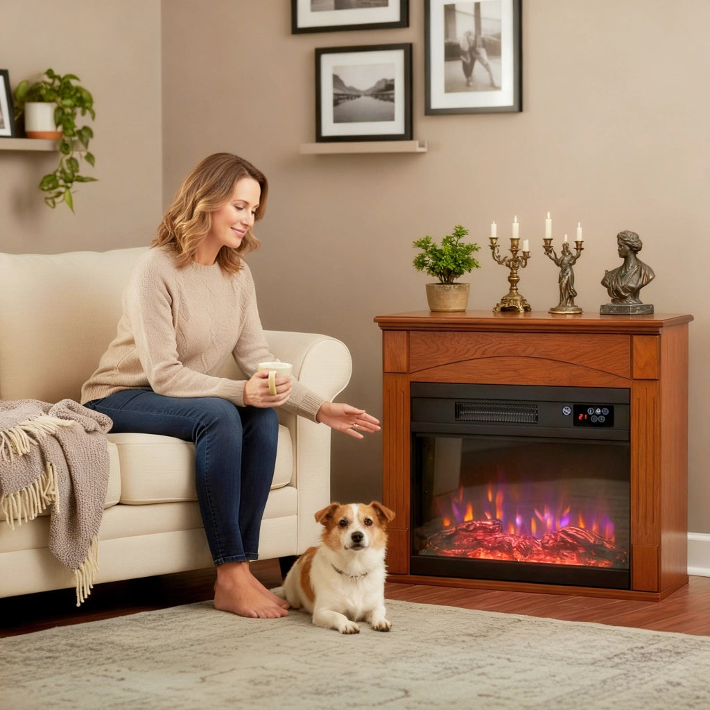 Caminetto Elettrico 1000W 2000W ¨C zephmum ¨C Effetto Fiamma 3D 6 Colori 3 Luminosit¨¤ 68.5x27.5x63cm Marrone