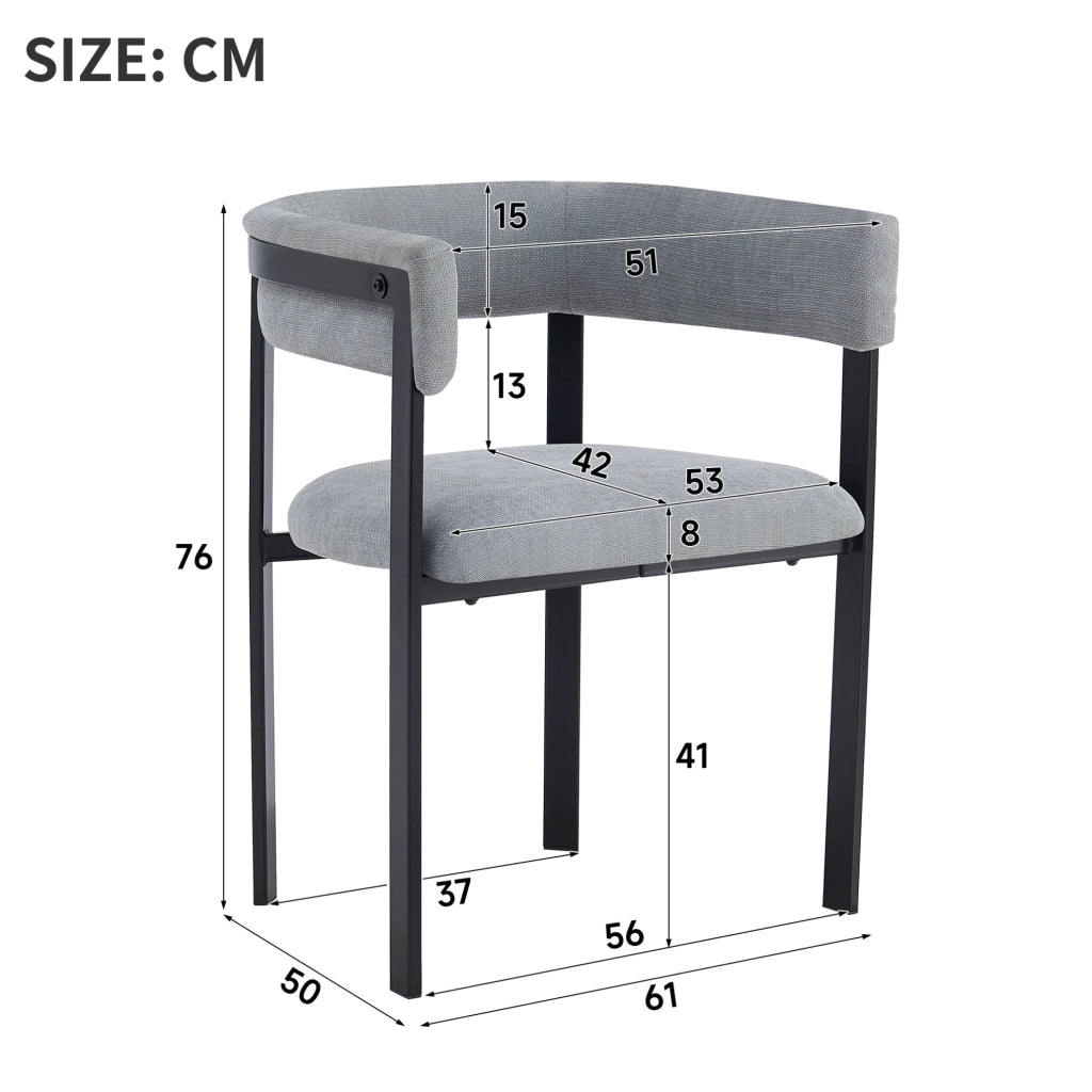 Set di 2 sedie da pranzo 84.99x64.01x42.49 cm con schienale a C in chenille e metallo grigio