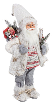 Pupazzo Babbo Natale Rovereto Bianco Statua Decorazione Natalizia H 46 cm