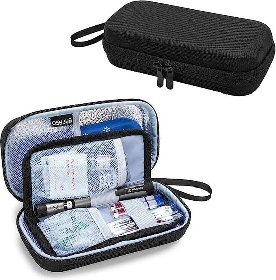 Cofano portatile per raffreddamento dell'insulina con 2 sacchetti di ghiaccio, cofano portatile per insulina e dispositivi per diabete, nero