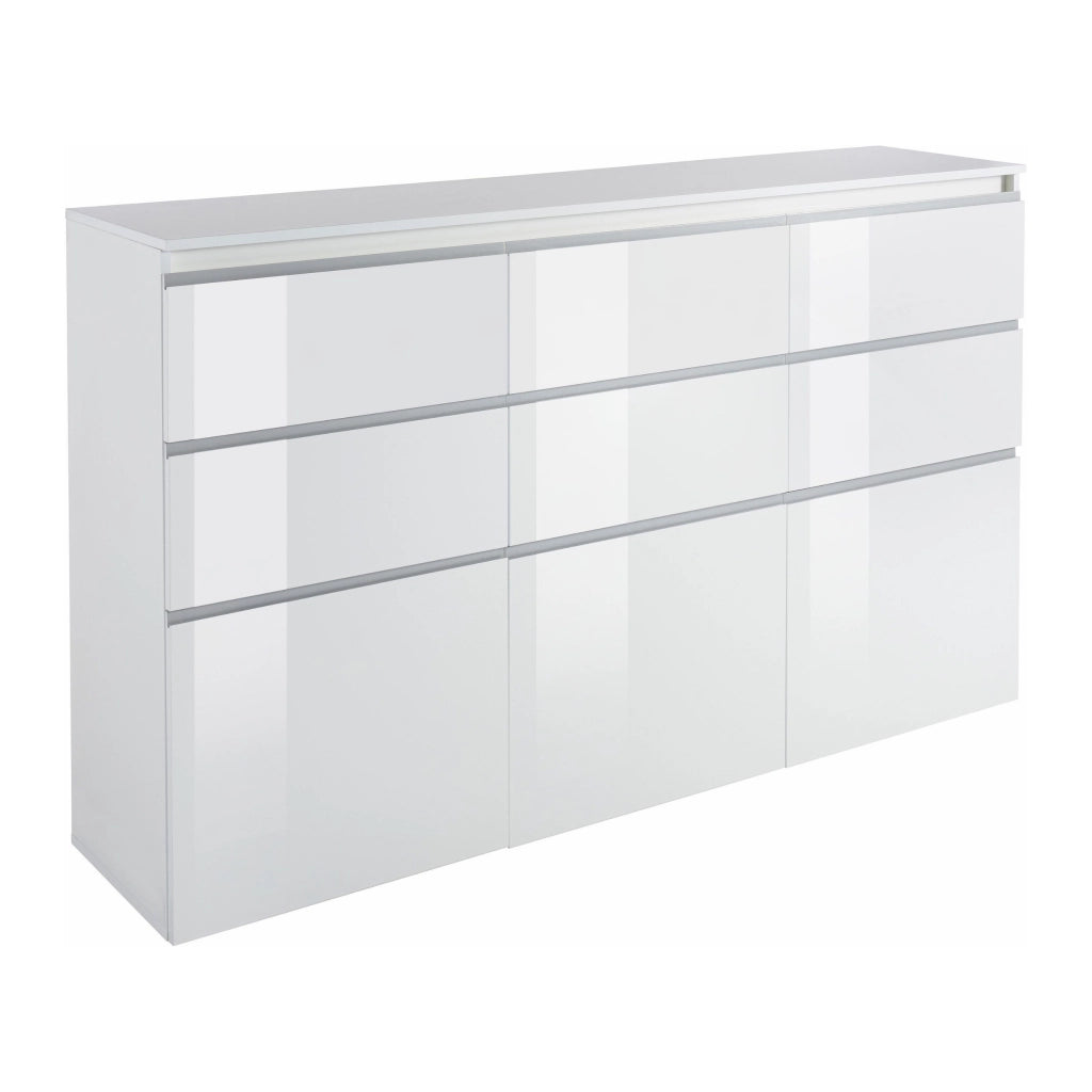 WHOUS Credenza a cassettiera Magic 3 ante e 6 cassetti bianco lucido 180x40x105 cm