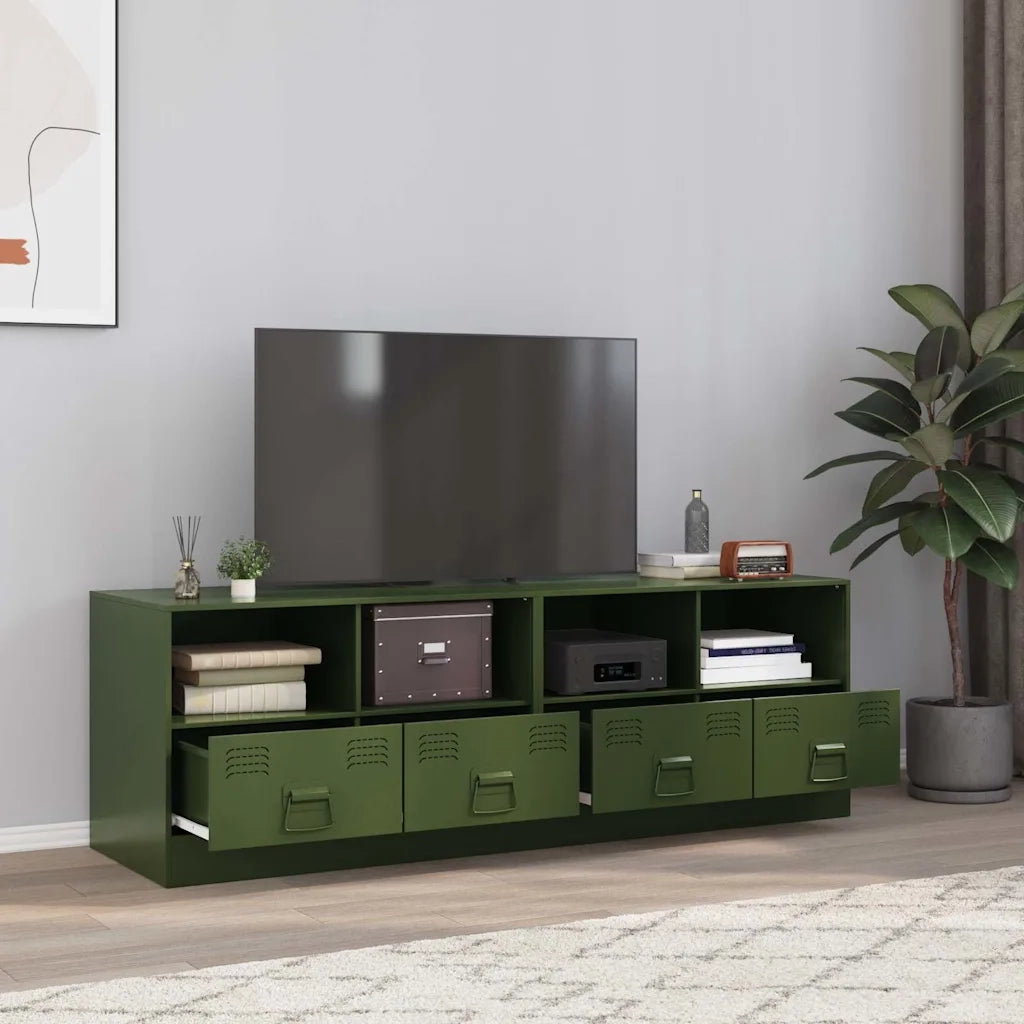 Mobili TV 2 pz-Set di 2 Credenza per TV Verde Oliva 67x39x44 cm in Acciaio 804735