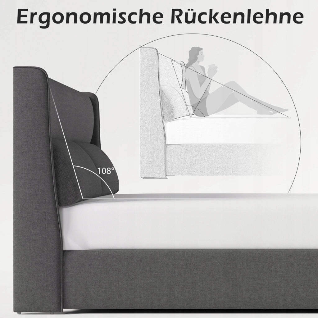 Letto imbottito - Xylo - 140x200 - Grigio - Stelaio idraulico