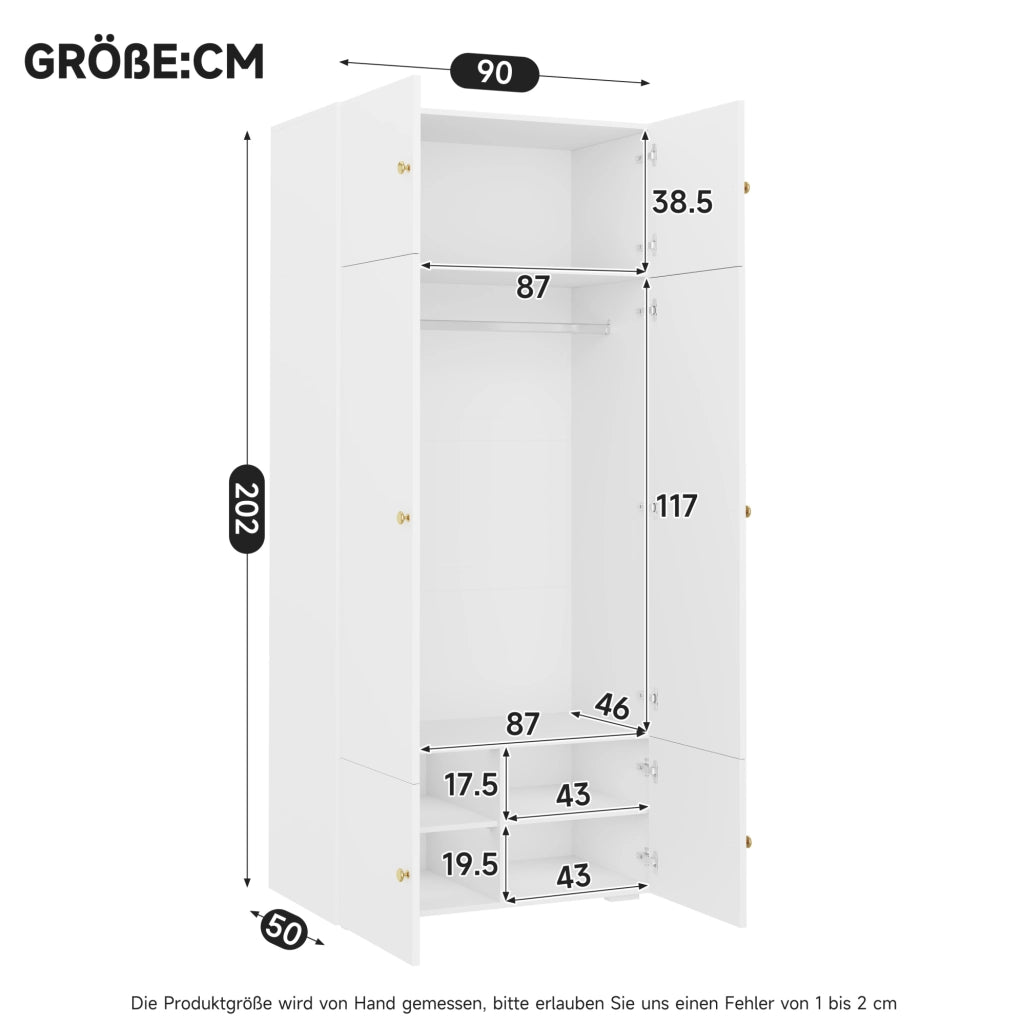 ARMADIO con asta appendiabiti e 5 vani 90x50x200 cm Bianco