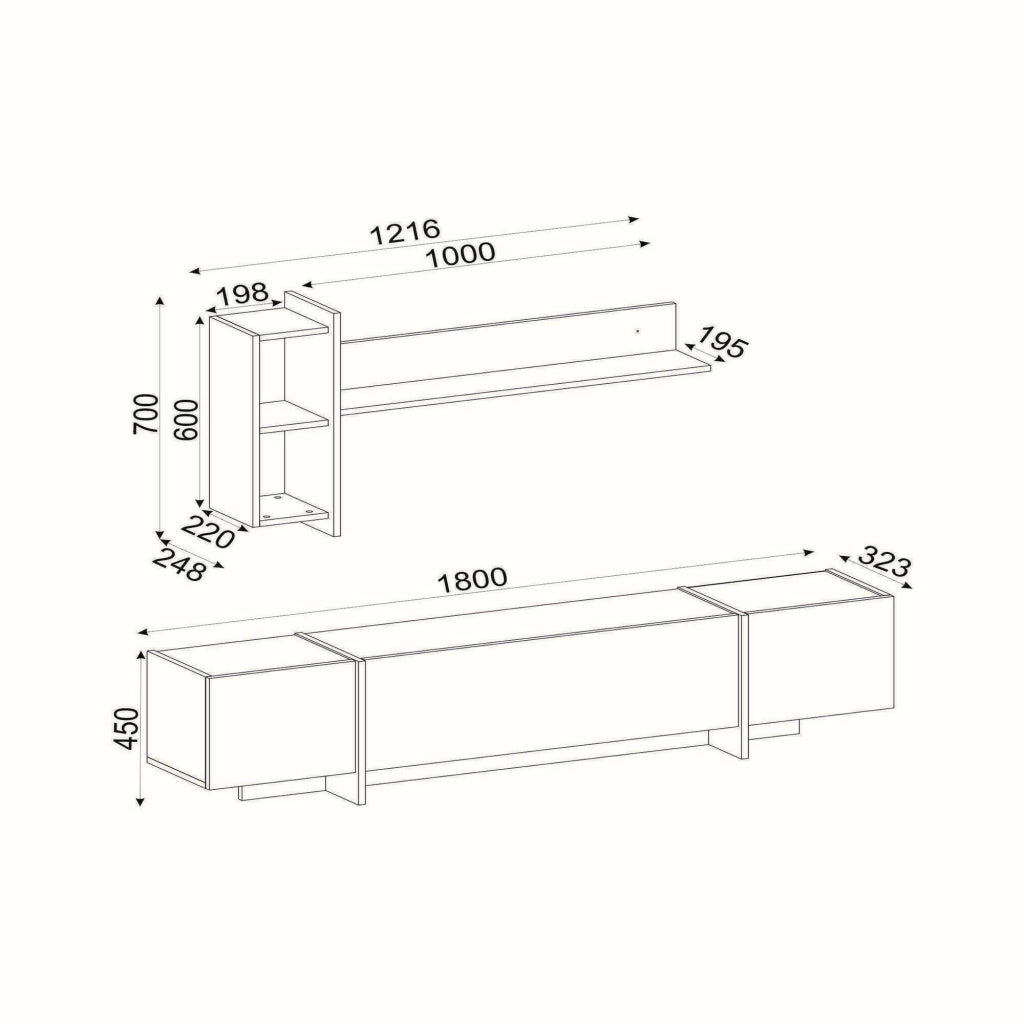 Mobile porta TV Beinasco, Credenza da soggiorno, Armadio basso per TV, Base parete attrezzata, 180x32h45 cm, Nero e Oro