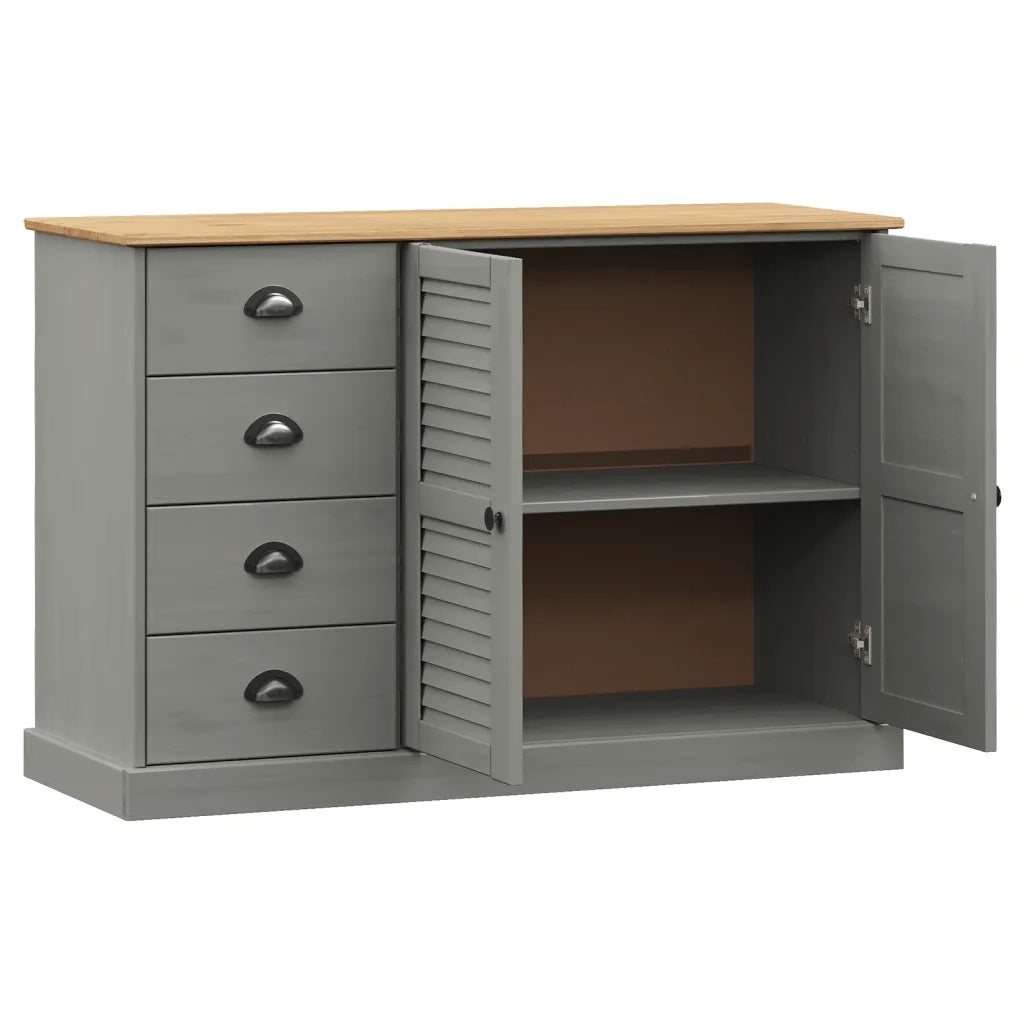 Credenza Cassetti VIGO 113x40x75 cm Legno Massello Pino Grigio 353189