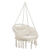 Poltrona Sospesa con Cuscini Altezza Completa di Sostegno 135 cm Altalena Relax Poltrona Appendibile per Interno / Esterno - Supporto Fino a 150 kg - Color Crema