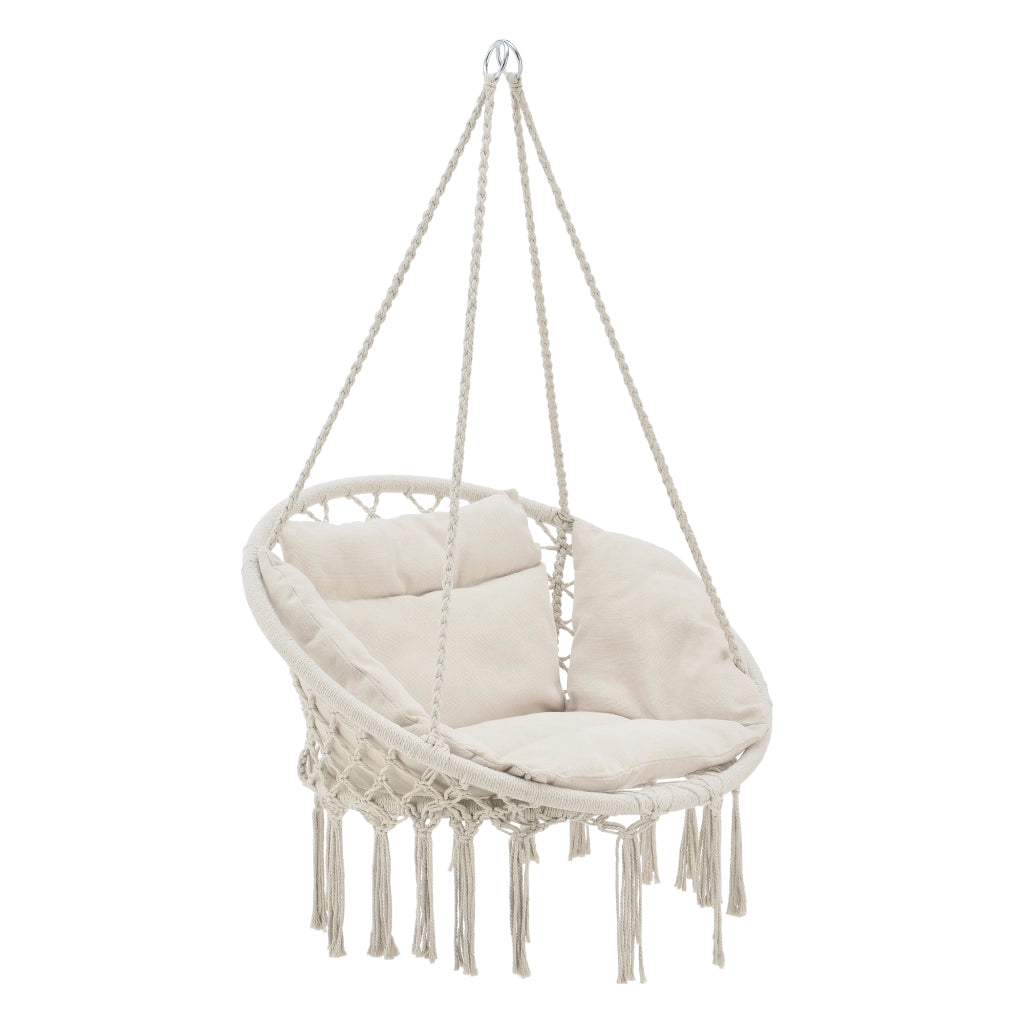 Poltrona Sospesa con Cuscini Altezza Completa di Sostegno 135 cm Altalena Relax Poltrona Appendibile per Interno / Esterno - Supporto Fino a 150 kg - Color Crema