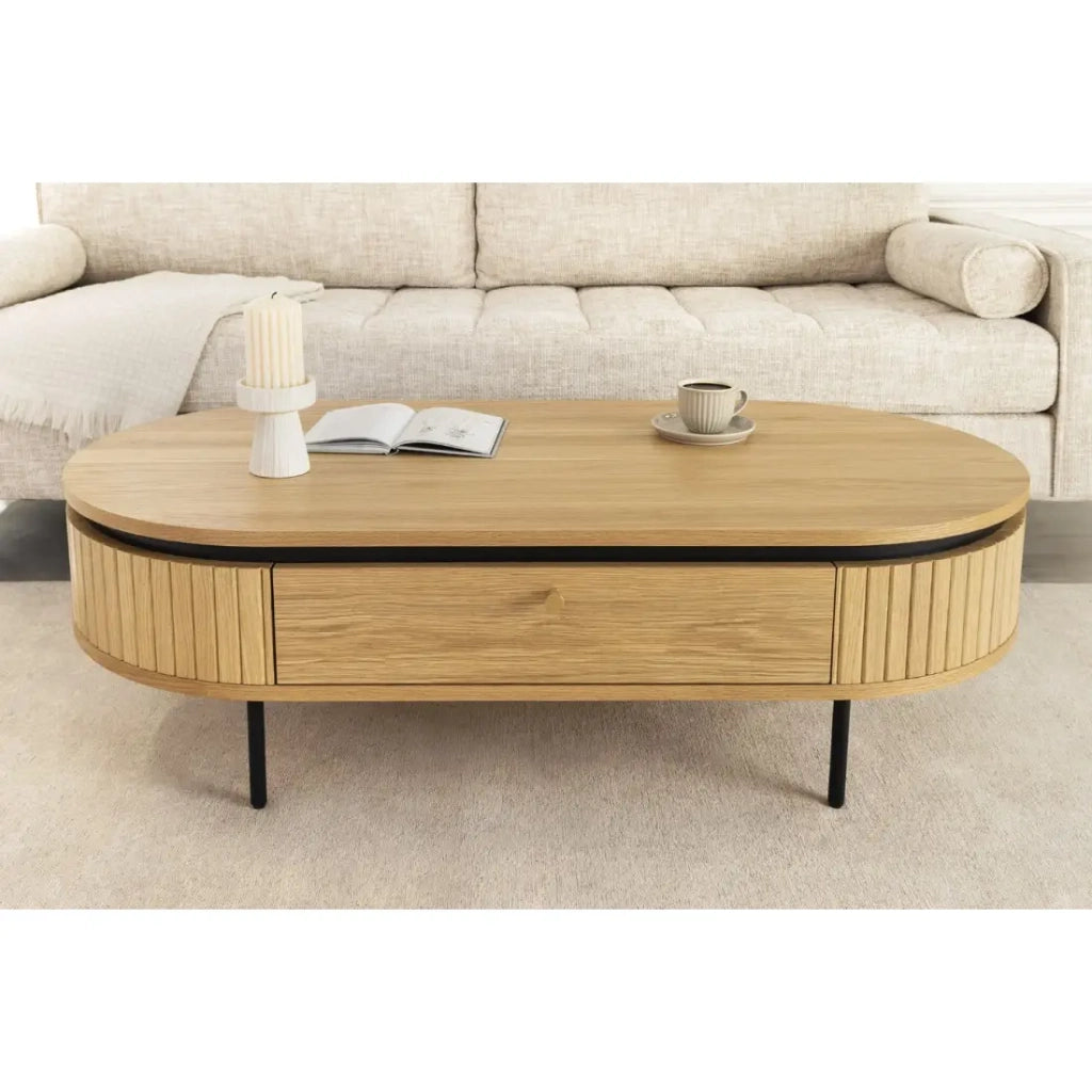 Tavolino basso SOREN 120 cm con 2 cassetti scorrevoli decoro quercia e nero