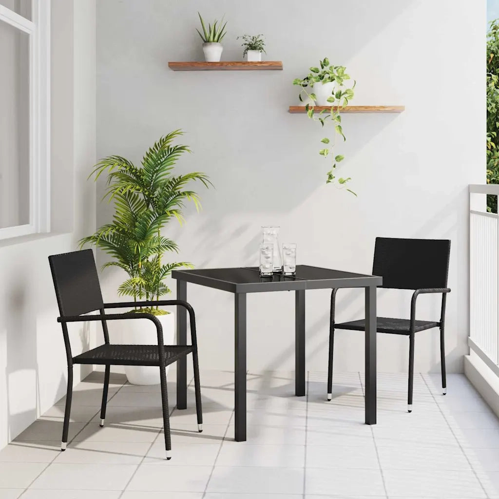 Set da Pranzo per Giardino con cuscino 3 pcs Nero polyrattan