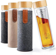 TeaFyll 450 ml I TeaFyll To Go 0,5 l per tè caldo e freddo Fiaschetto a doppia parete in vetro borosilicato + accessorio per tè alla frutta e acqua infusa