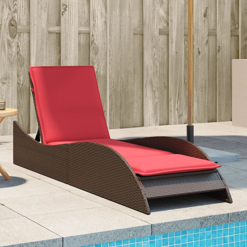 Lettino Prendisole con Cuscino Marrone 60x205x73 cm in Polyrattan 368285