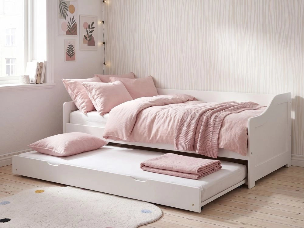 Letto a scomparsa in legno di pino chiaro con struttura in velluto UE misura singola 90 x 200 cm Telaio a doghe Extra Telaio a scomparsa