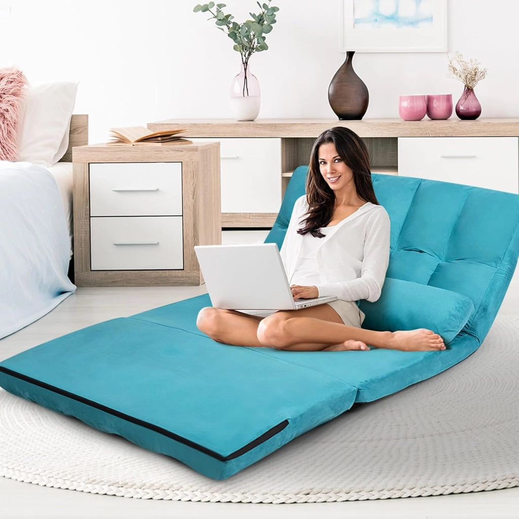 Divano Letto da Terra con 2 Cuscini, Divano Letto Pieghevole con Schienale Regolabile a 6 Livelli, Ideale per Camera da Letto e Soggiorno (Blu)