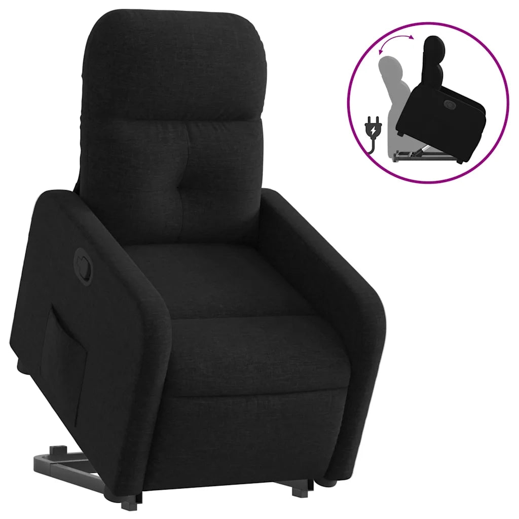 Poltrona Alzapersona Reclinabile Nera in Tessuto 3206797