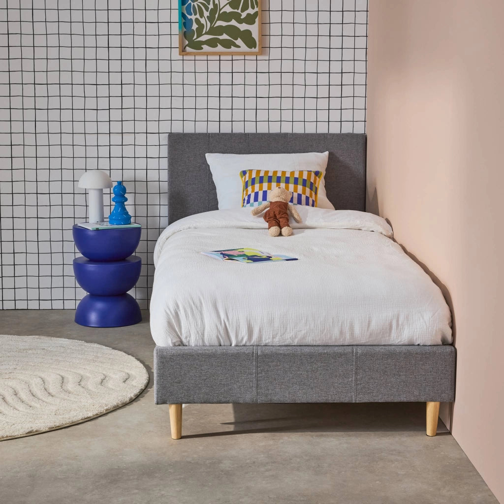 Struttura letto con rete a doghe e testiera 90x190cm, tessuto