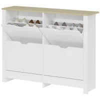 Armadio Portascarpe 4 Ante Ribaltabili 2 Compartimenti Pannelli Particelle Bianco rovere