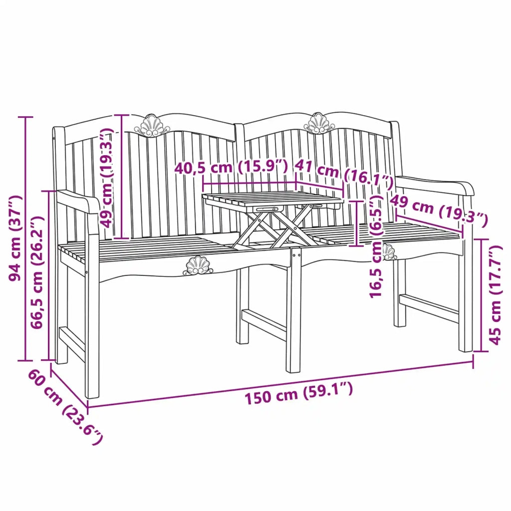 Panchina in legno intagliata a mano Naturale 155 x 60 x 94 cm