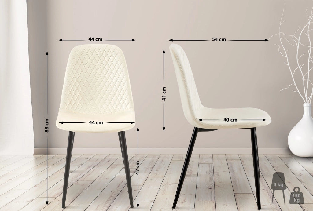 Sedia Giverny con cuciture decorative Velluto,crema