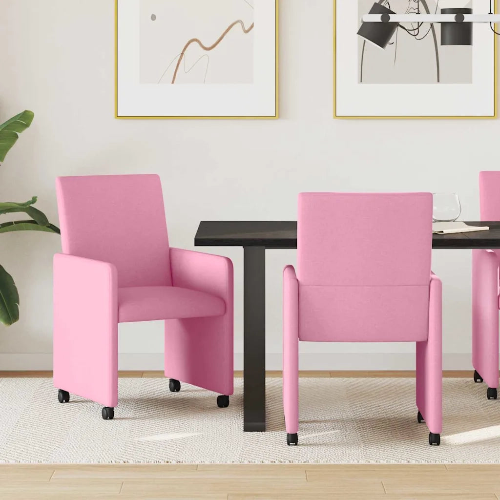 Sedie da Pranzo con Ruote 2 pcs Rosa 57 x 66 x 94 cm Tessuto 42017816