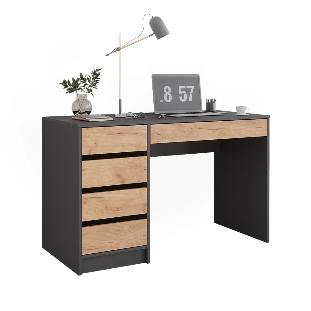 Vicco Scrivania Antracite/quercia dorata 55 x 120 cm con cassetti