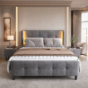 Letto imbottito LED 16 colori in velluto grigio 140x200 cm