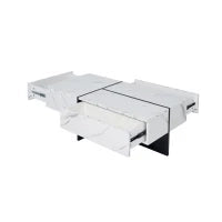 Tavolino Salotto Moderno con Sistema di Illuminazione a LED, Design in Marmo Sintetico con 3 Cassetti, 100x50x34.5 cm, Bianco