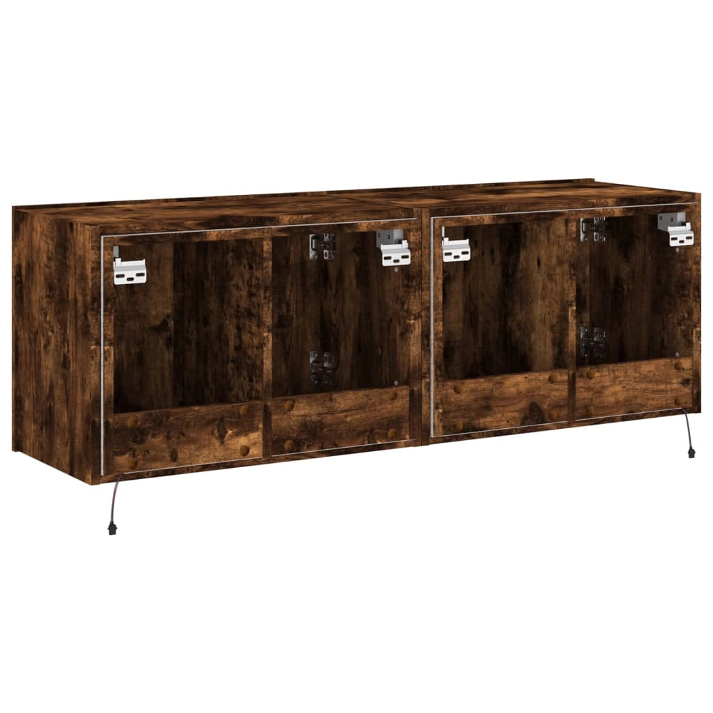 Mobile TV multimediale da parete mensola TV credenza mobile TV sala da pranzo soggiorno camera da letto e luci LED 2 pezzi rovere affumicato 60 x 35 x 41 cm marrone 02_0029144