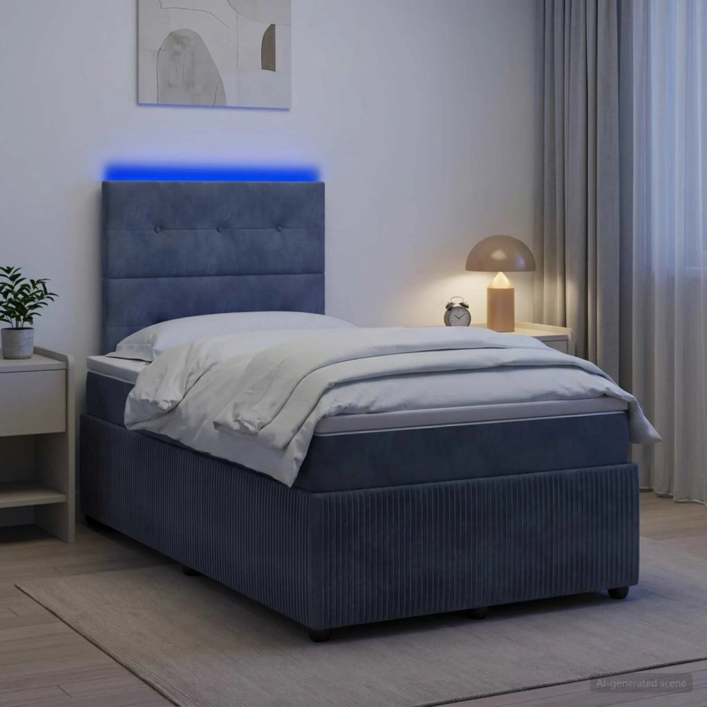 Letto Box Spring LED con Materasso Grigio Scuro 120 x 200 cm 3456048