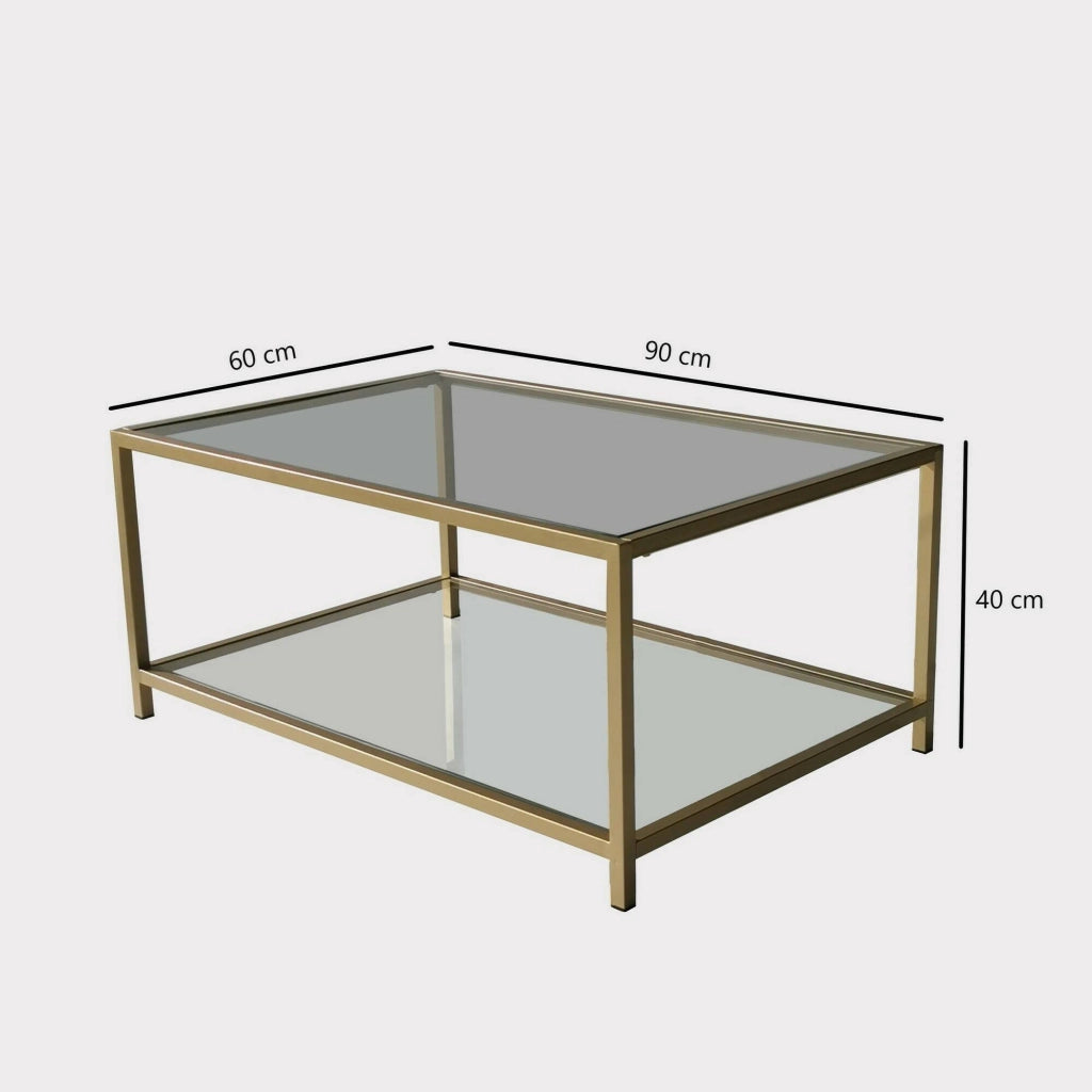 Mina, Tavolino da Salotto Cassetti, 90x60x40h cm oro