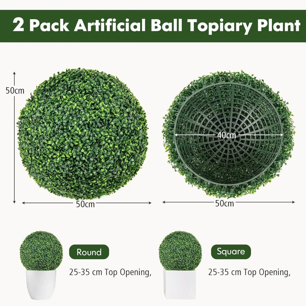 Set di 2 palline di topiaria artificiale, piante sferiche finte, 50 cm, arbusti verdi rotondi, resistenti al sole, palline decorative per giardino, cortile, matrimonio