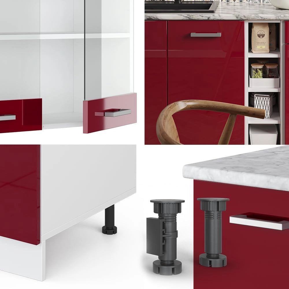 Cucina completa R-Line, Rosso lucido/bianco, 160 cm, PL Marmo, con disposizione flessibile dei moduli ed espandibile