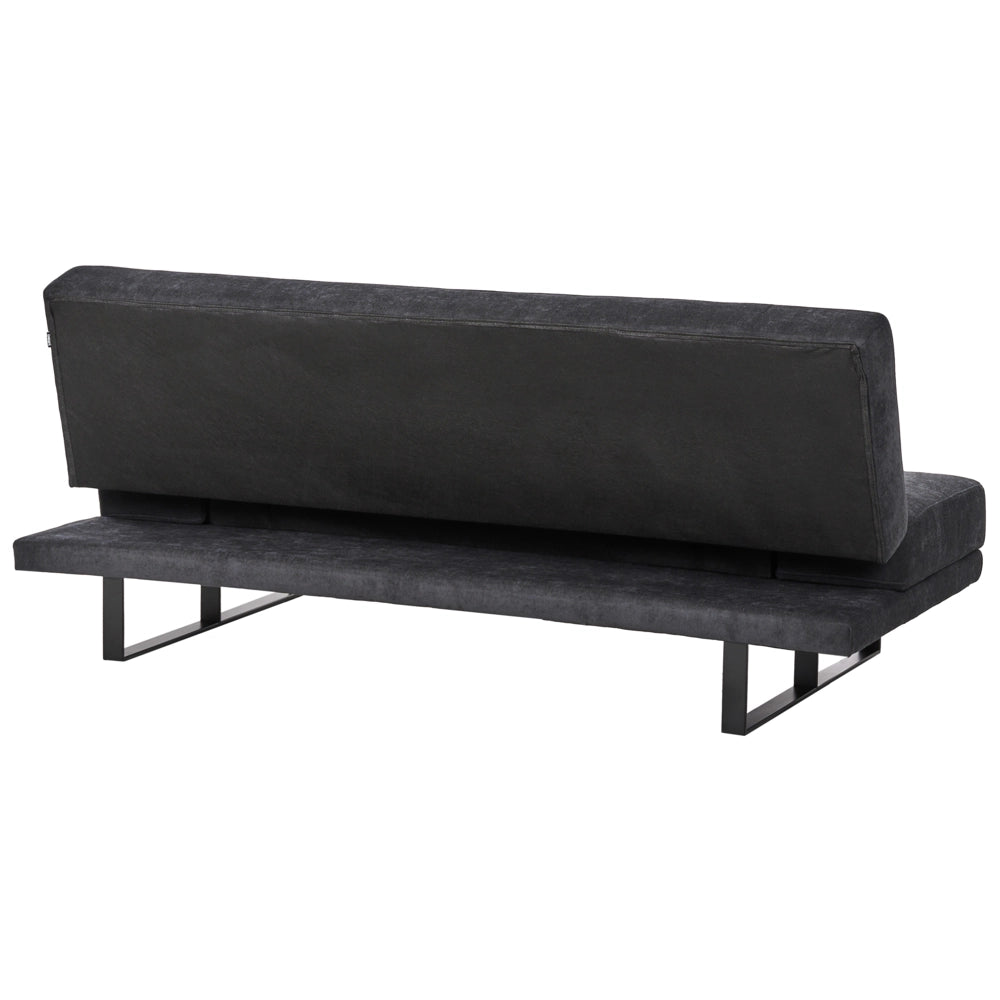 Divano Letto in Tessuto nero ciniglia con schienale reclinabile e struttura in legno stile moderno
