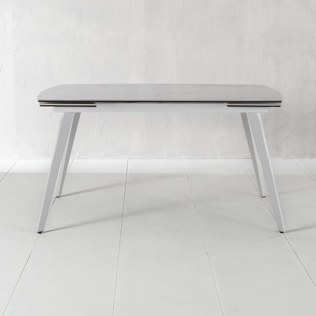 Tavolo Allungabile 140/170/200x90x76 cm in Metallo con Top in Ceramica su Vetro Bianco