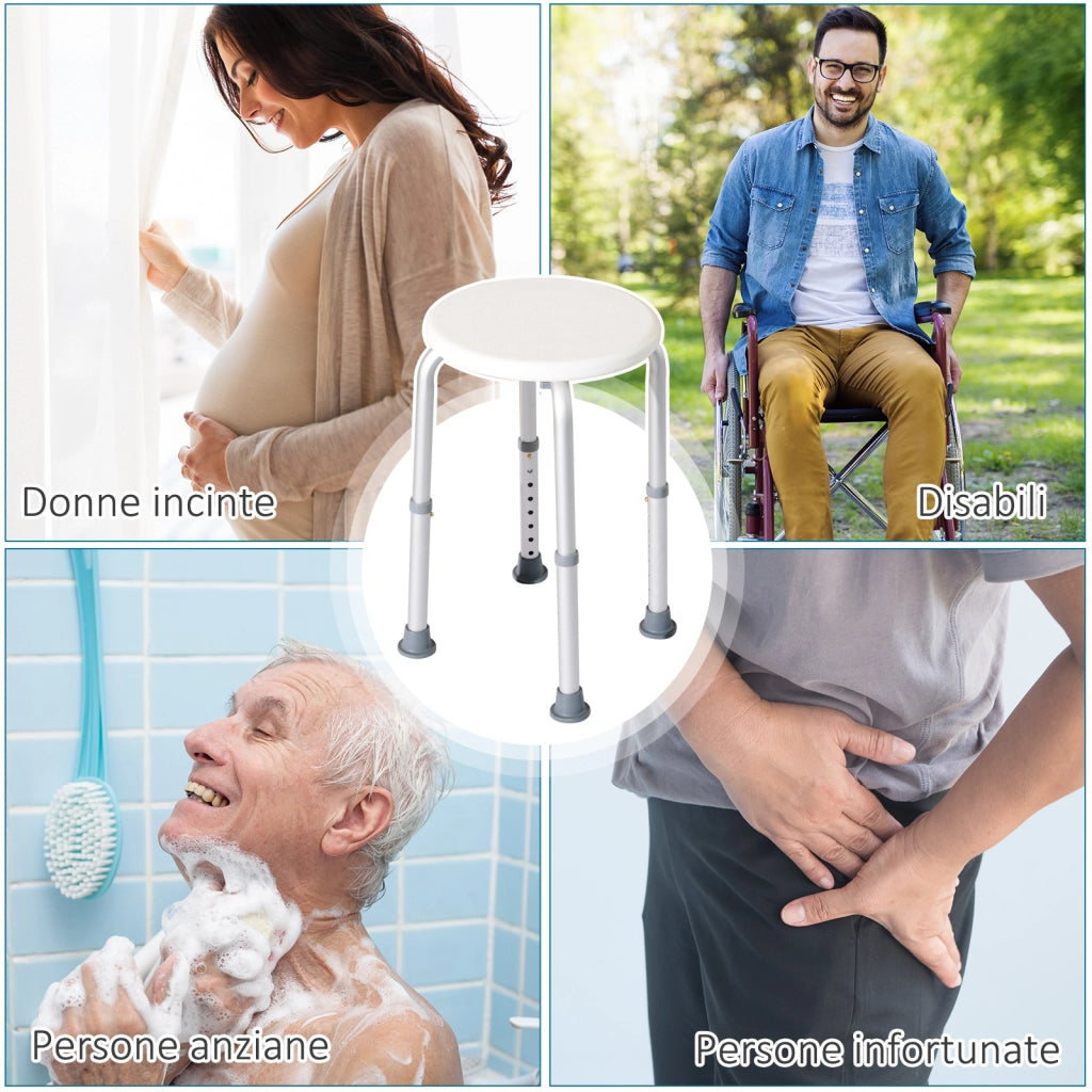Sgabello da Doccia Regolabile in Altezza ¨C zephmum ¨C Bianco 32.5x41x35.5-54 cm