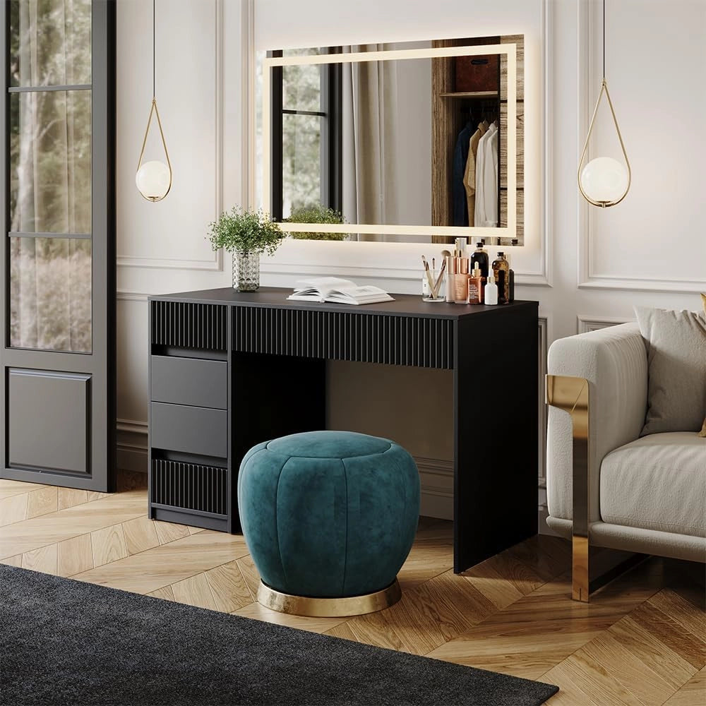 Tavolino da toilette Omira, Nero, 120 cm Senza specchio, Trucco, strumenti e gioielli separati e subito a portata di mano