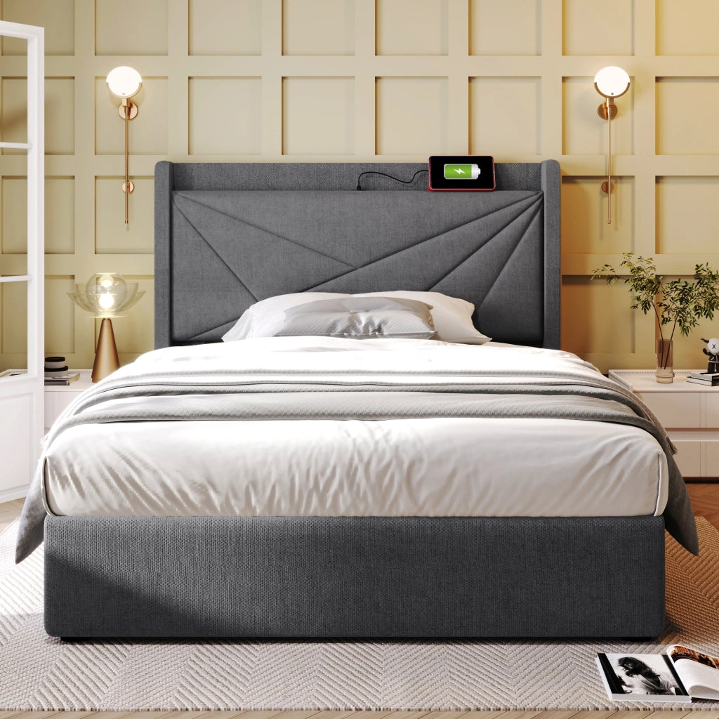 letto singolo cotone lino grigio 90 x 200 cm