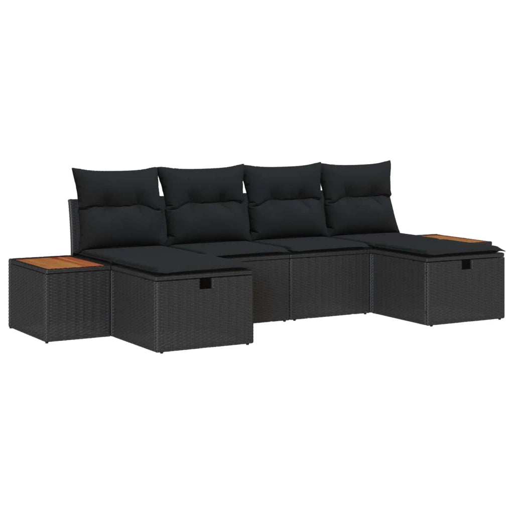 Set Divano da Giardino 6 pcs Nero 55 x 62 x 69 cm Poly Rattan 3360982