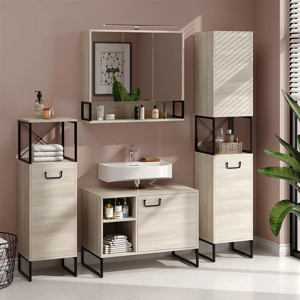 Mobile midi Vionna, Quercia/nero, 36 x 116.5 cm, con ripiano interno regolabile in altezza per un utilizzo flessibile