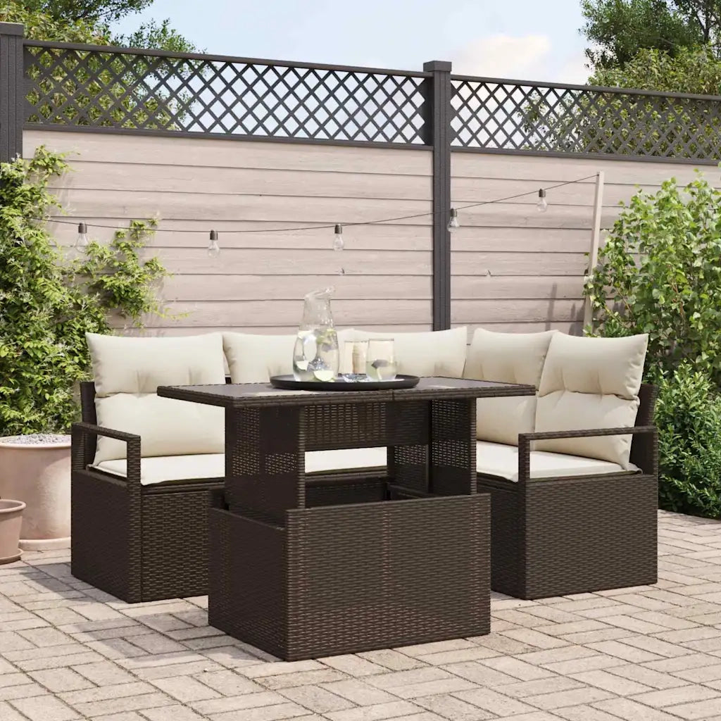Set Divano da Giardino 5 pcs Marrone e Crema polyrattan