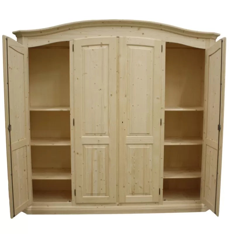 armadio classico 4 porte legno massello abete grezzo 231x63x219 (305) - Mobili 2G