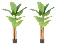 Set 2 Piante Artificiali di Banano 90x110x150 cm in Plastica con Vasi Verde