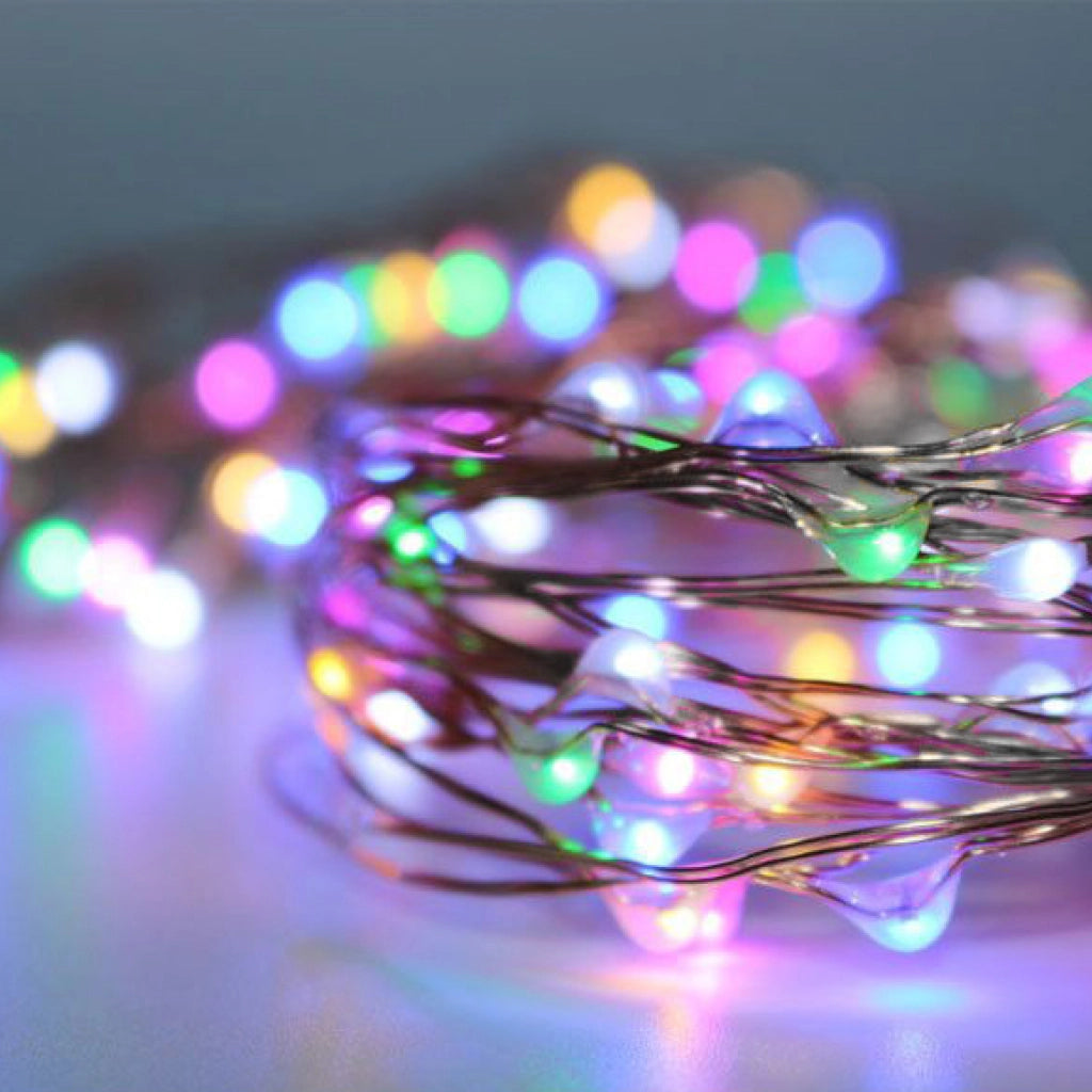 Catena luminosa led Natale filo rame 100 micro led batteria 10MT luce MULTICOLOR