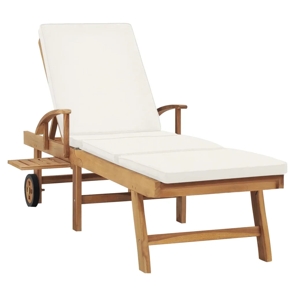 Lettino Prendisole con Cuscino in Massello di Teak Crema 48022