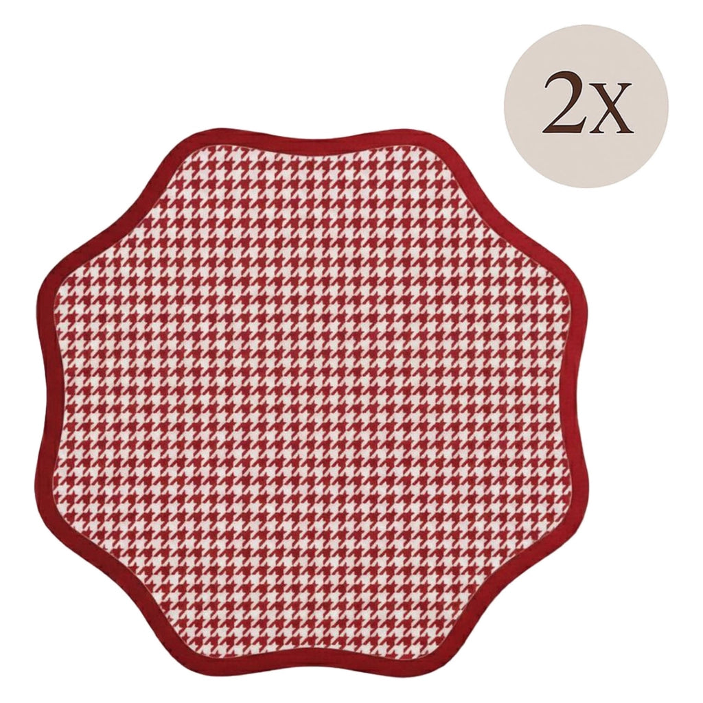 Tim, Tovaglietta Americana set da 2, Bordo Ondulato, Fantasia Micro Pied de Poule Made in Italy, 40x40 cm Rosso