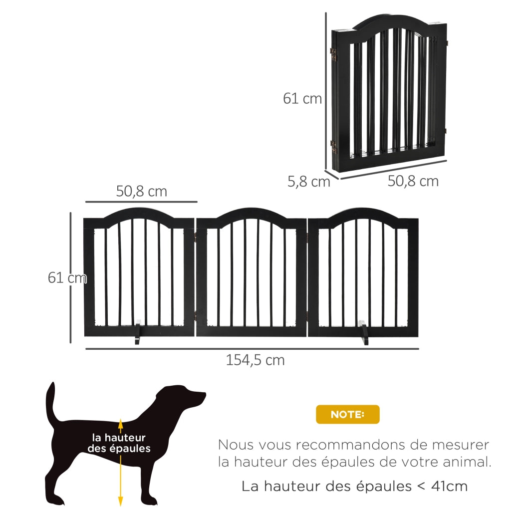 Cancello di sicurezza pieghevole per animali domestici ¨C Xylo ¨C MDF legno massello 154,5x61 cm nero